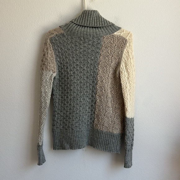 Sundance Lambswool Blend Patchwork Mixed Knit Cowl Neck Button Sweater - Picture 7 of 10